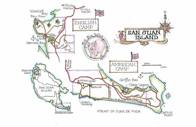 One of the beautiful maps in the book - this one of San Juan Island © Amanda Spottiswoode